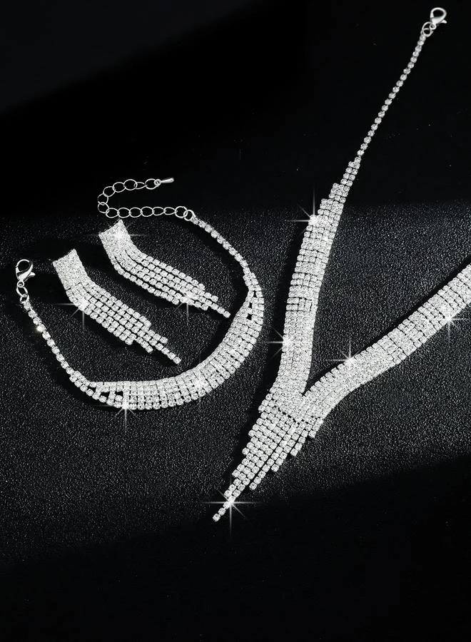 تايك تو طقم مجوهرات 3 قطع عقد وسوار وأقراط منمقة